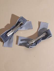 2入組女士蝴蝶結髮夾，優雅可愛日常或派對舞會配飾休閒款 - 灰色 - 查看 6