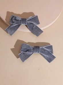 2入組女士蝴蝶結髮夾，優雅可愛日常或派對舞會配飾休閒款 - 灰色 - 查看 2