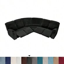 5-Seater L Shape Sofa Cover Velvet Stretch Recliner Corner Sofa Couch Covers Curved Shape Sectional Sofa Lounge Couch Slipcover For Living Room - 黑色 - 查看 10