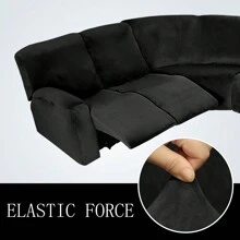 5-Seater L Shape Sofa Cover Velvet Stretch Recliner Corner Sofa Couch Covers Curved Shape Sectional Sofa Lounge Couch Slipcover For Living Room - 黑色 - 查看 3