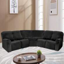 5-Seater L Shape Sofa Cover Velvet Stretch Recliner Corner Sofa Couch Covers Curved Shape Sectional Sofa Lounge Couch Slipcover For Living Room - 黑色 - 查看 6