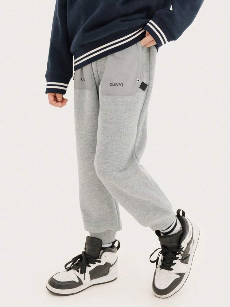 Teen Boys Casual Color Block Fleece Lined Jogger Sweatpants With Cuffs For Fall winter SHEIN ASIA