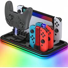 1 套黑色充電底座,帶 Rgb 變色燈和多功能存儲支架,適用於 Joy-con 控制器,兼容 Switch 和 Switch Oled 遊戲控制台 - 黑色 - 查看 1