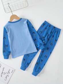 青少年男童家居保暖內衣套裝 - 藍色 - 查看 2