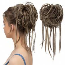 Messy Bun Hair Piece Curly Hair Bun Extensions with Straight Tails Hair Scrunchies Ponytail Hairpieces for Women Ash Blonde