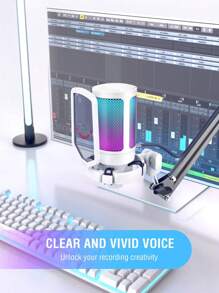 FIFINE AmpliGame USB Microphone, PC Gaming Recording Desktop Laptop Mic, RGB Streaming Podcasting Condenser Mic - White - View 9