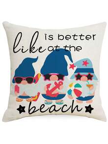 4pcs Summer Blue Striped Letter Print Pillowcase Set - Multicolor - View 4