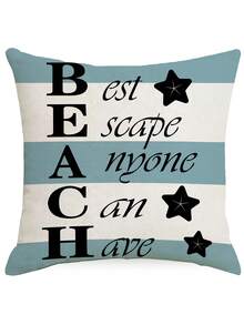 4pcs Summer Blue Striped Letter Print Pillowcase Set - Multicolor - View 3