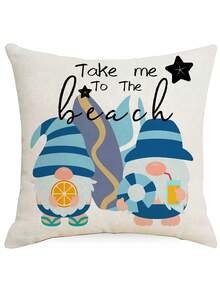 4pcs Summer Blue Striped Letter Print Pillowcase Set - Multicolor - View 5