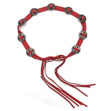 1pc Ladies' Vintage Beaded Inlaid Metal Decorated Belt With Tassel - Red - View 4