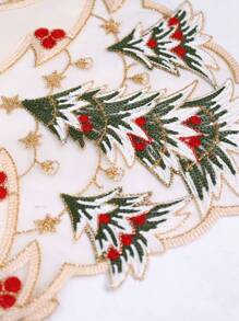 1件聖誕樹造型餐墊,米色滑石織物長方形尖邊紗花邊水溶刺繡桌墊,適用於聖誕節和日常使用 - 米色 - 查看 5