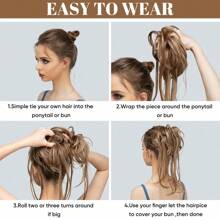 Messy Bun Hair Piece Curly Hair Bun Extensions with Straight Tails Hair Scrunchies Ponytail Hairpieces for Women Honey Blonde