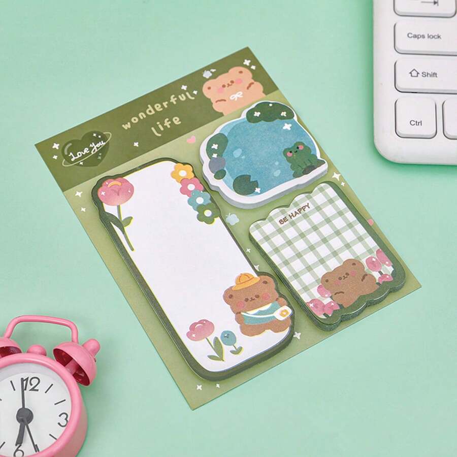 Cartoon Combination Sticky Note, Cute Memo Pad For Students And Planners - Green - View 1