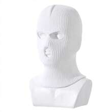 1pc Winter Knitted Headgear Baclava Hat With 3 Holes For Women - White - View 2