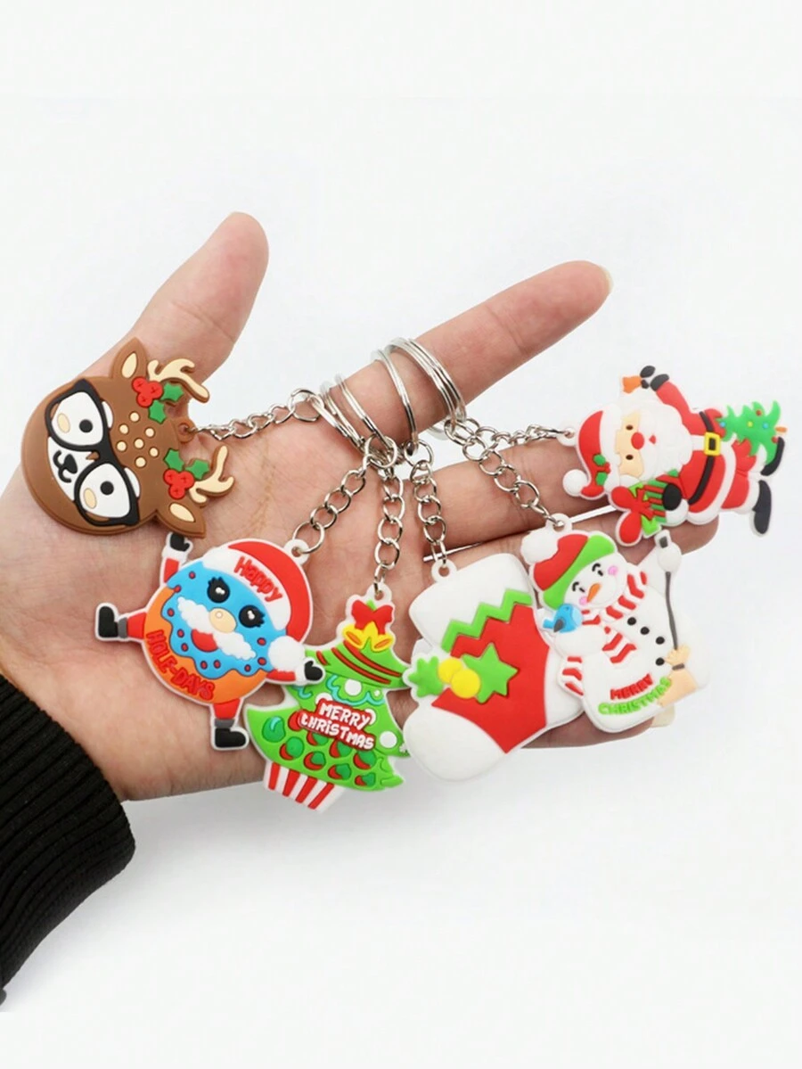 6pcs Christmas Santa Claus Keychains Party Favors - Multicolor - View 1