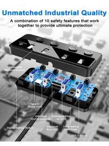 4-Port USB Hub 3.0, Individual LED Power Switches USB Extension 2ft USB Extender 5V/3A USB Adapter for Laptop, PC, USB Flash Drives, and More - Black - View 7