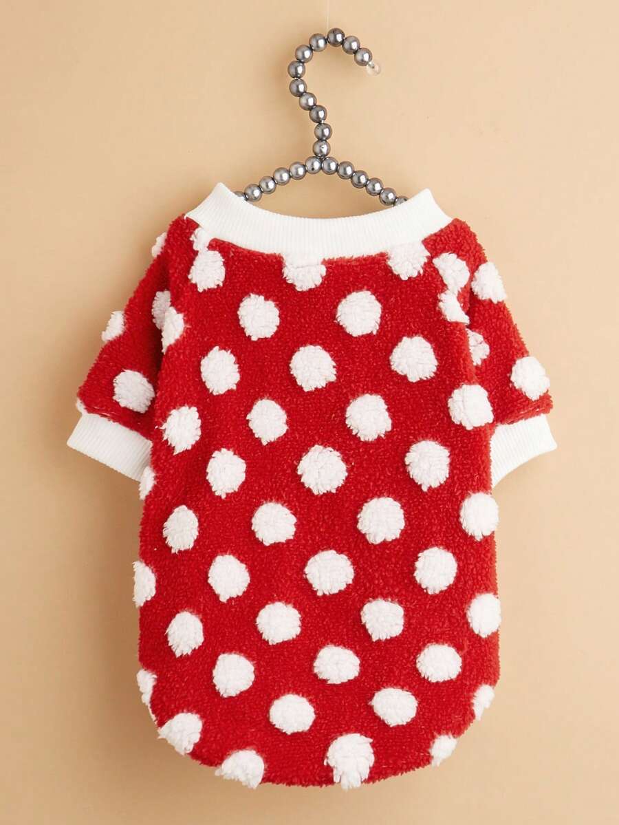 1pc Polyester Christmas Cat/Dog Fleece Sweatshirt, Warm For Pets In Autumn/Winter - Red and White - View 1