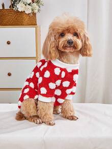 1pc Polyester Christmas  Cat/Dog Fleece Sweatshirt, Warm For Pets In Autumn/Winter - Red and White - View 2