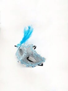 1件女士藍色龍紋布料萬聖節帽子和蕾絲面具套裝,適用於萬聖節、狂歡節、派對和酒吧聚會