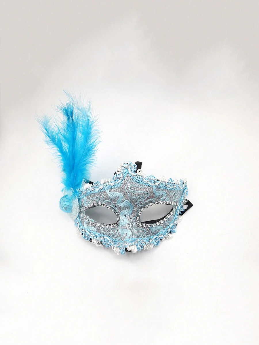 1件女士藍色龍紋布料萬聖節帽子和蕾絲面具套裝,適用於萬聖節、狂歡節、派對和酒吧聚會