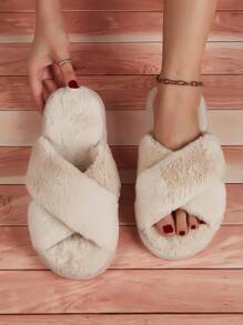 Giày đi trong nhà màu trơn cho nữ Dép xỏ ngón hình chữ thập, Dép đi trong nhà hở mũi thời trang cho cặp đôi - Màu Khaki - Xem 1