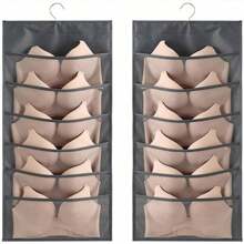 1PC Bra Storage Organiser With 12 Mesh Pockets, Foldable Underwear Hanging Organizer For Wardrobe Wall Mount Bra Hanger Double Side Cloth With Hanger For Toys Purses Towels Socks Bras(Grey, 6+6=12 Pockets)  Decorations   Autumn Decor Festival Decor Room Decor Home Decor Fall Decor Bedroom Decor - Dark Grey - View 1