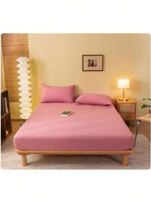 1 Piece Fitted/Drawer Sheet Cotton Breathable Solid Color - Pink - View 6