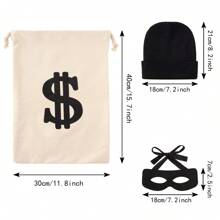 3pcs/Set Robber Costume Set, Include Canvas Dollar Sign Money Bags  Eye Mask Knit Beanie Cap for Halloween Cosplay Burglar Theme Party - Multicolor - View 2