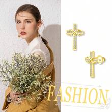 feilok 1對時尚獨特的金色925純銀鋯石十字與無限符號耳釘,適合女性和女孩日常佩戴或作為生日、婚禮、聖誕節和情人節等節日的禮物