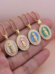 Clássico Simplicidade Micro Pavimentar Multicolorido Zircônia Cúbica Rosa Branco Azul Verde Esmalte Colar de Pingente