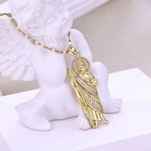 1pc Copper Electroplated 18k Gold St. Jude/st. Judas Thaddaeus Catholicism Christianity Prayer Necklace For Men & Women - Gold - View 3