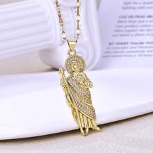 1pc Copper Electroplated 18k Gold St. Jude/st. Judas Thaddaeus Catholicism Christianity Prayer Necklace For Men & Women - Gold - View 2