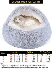 1入組毛絨半封閉式寵物床,加厚保暖,適用於小型及中型貓狗冬眠