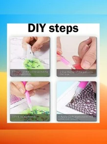 8入組鑽石畫杯墊套裝，DIY鑽石藝術工具套裝，全方位鑽石鑲嵌繪畫套裝，適用於成人和兒童，初學者藝術和手工藝品供應 - 彩色 - 查看 3