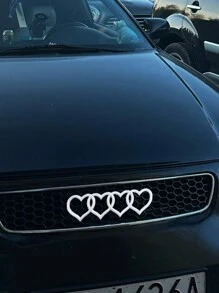 1pc Car Heart Logo Trunk Emblem Sticker - White - View 1