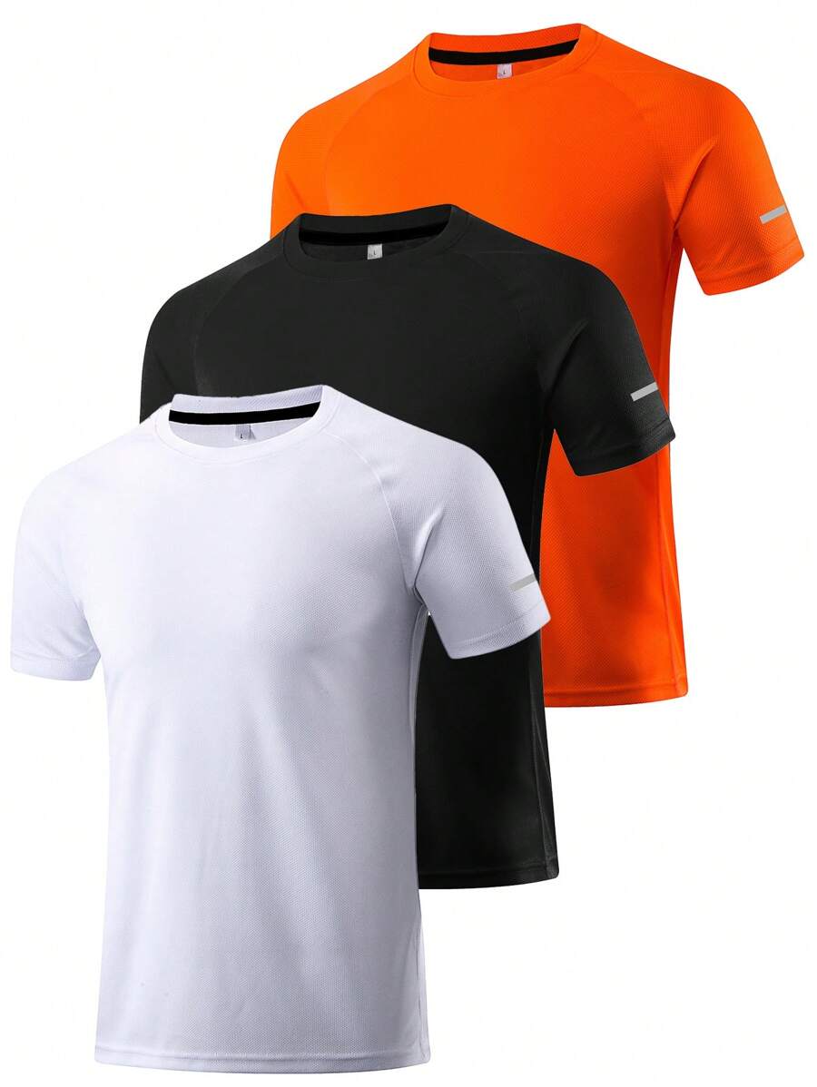 3入組男士休閒速乾短袖運動t恤,適用於戶外運動、跑步、健身,混色健身服男士基本款t恤 - 黑色 - 查看 1