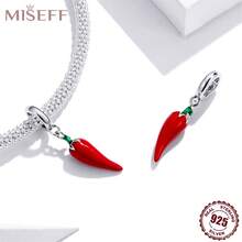 Miseff新款1入組925純銀紅辣椒珠子手鏈,diy珠寶製作少女禮物