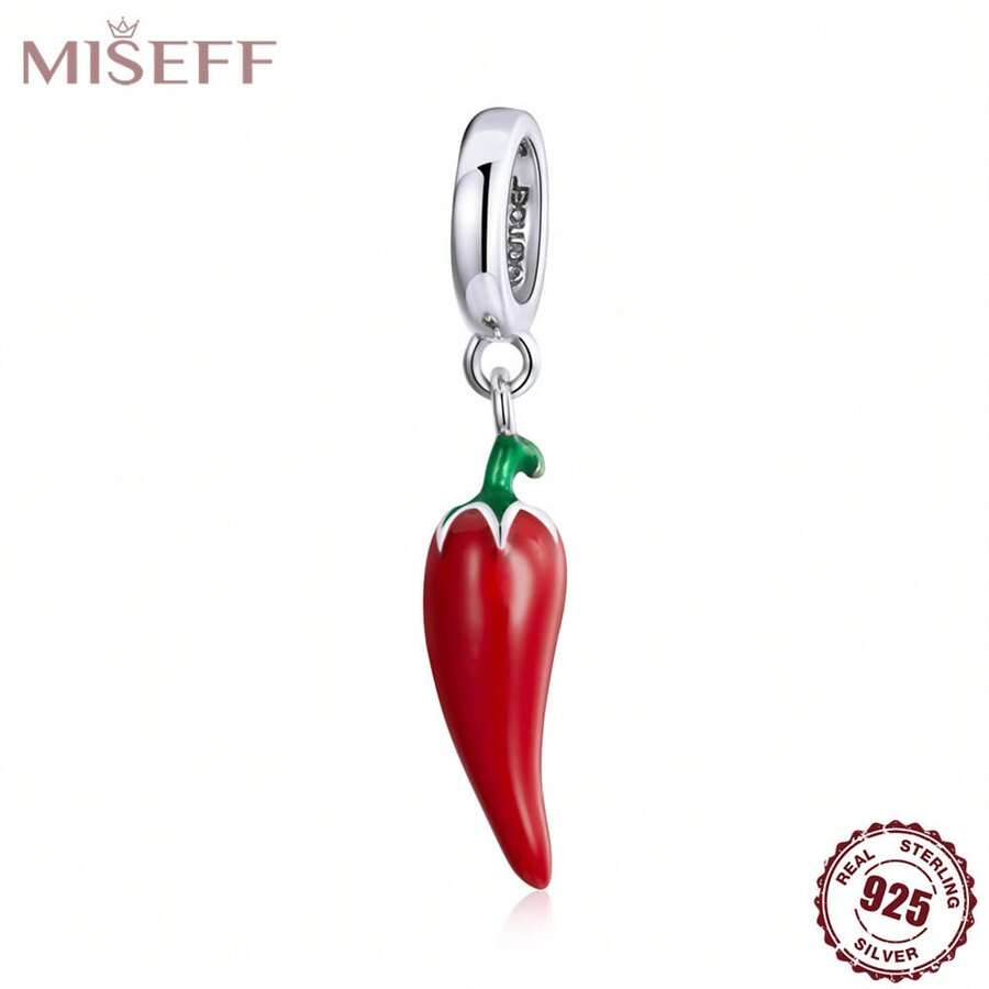 Miseff新款1入組925純銀紅辣椒珠子手鏈,diy珠寶製作少女禮物