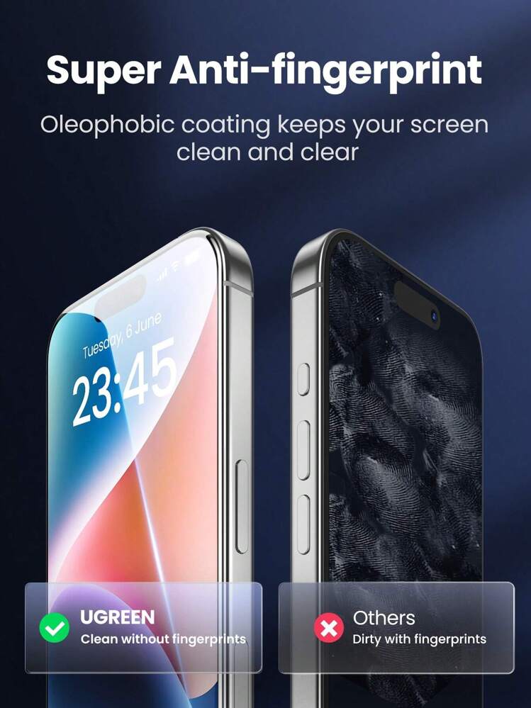 UGREEN 2 件无边框全屏高清屏幕保护膜带膜适用于 15 Pro Max 15 Plus 生日、家人、朋友礼物钢化玻璃、手机屏幕保护膜、手机配件防水防震防摔防摔防刮防指纹 - 無色 - 查看 7