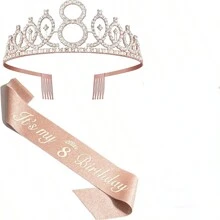 2pcs/Set 3th 4th 5th 6th 7th 8th 9th Years Old Headband Hair Comb Rhinestone Crystal Crown Tiara Birthday Anniversary Decoration Happy Birthday Satin Sash Party Supplies It's My 5th Birthday Sash Rhinestone Crown Happy Birthday For Girls, Christmas