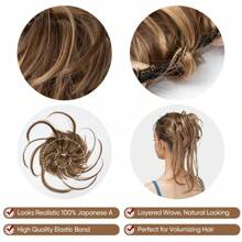 Messy Bun Hair Piece Curly Hair Bun Extensions with Straight Tails Hair Scrunchies Ponytail Hairpieces for Women