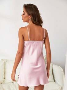 Lace Trimmed Strappy Nightgown - Pink - View 2