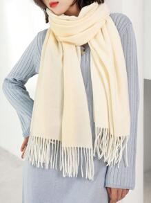 1pc Women's White Fringed Faux Cashmere Soft And Warm Scarf Shawl In Plus Size, Suitable For Daily Wear - White - View 1