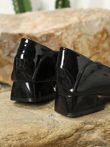 女士尖頭粗跟pu皮革中跟鞋,2023年秋季的舒適優雅設計 - 黑色 - 查看 5