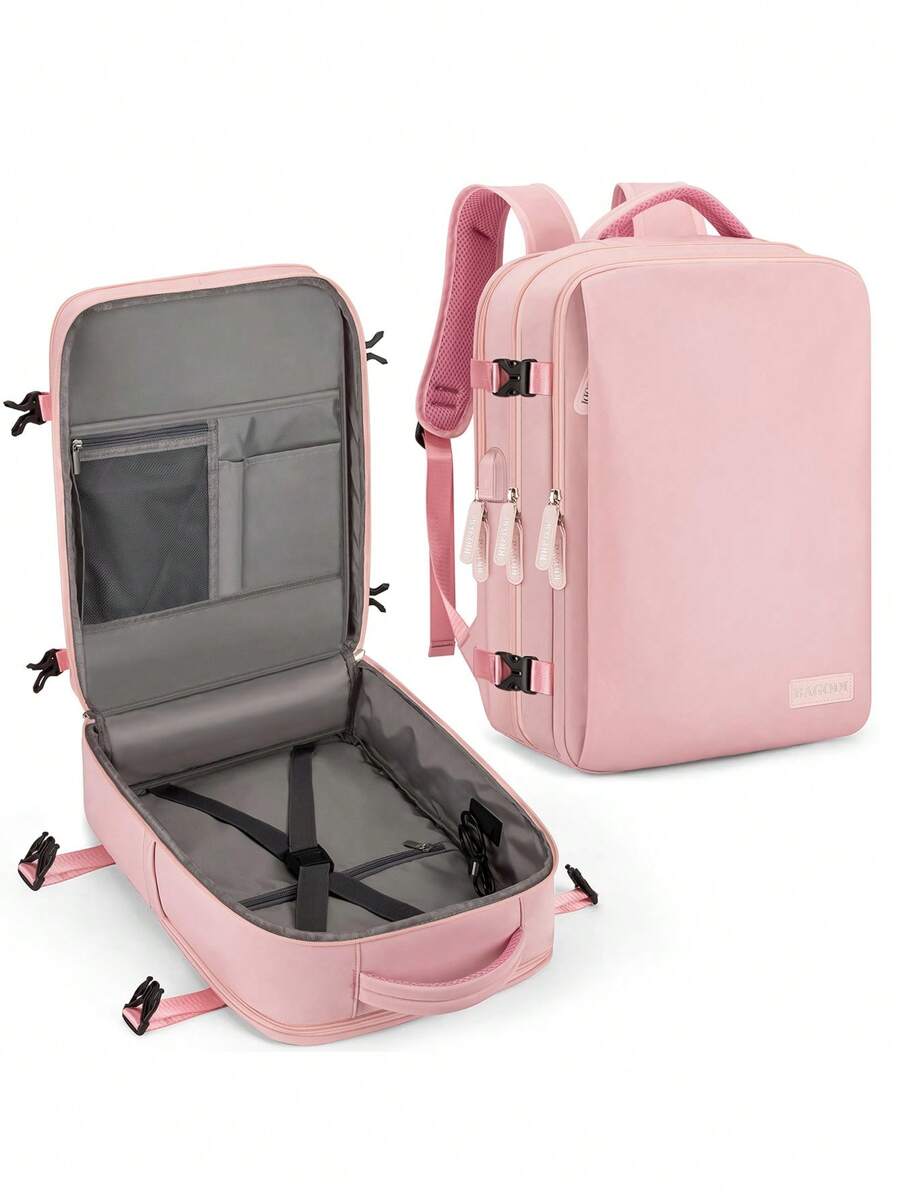 Mochila De Viaje De Poliéster Multifuncional De Gran Capacidad Con Múltiples Compartimentos, Adecuada Para Viajes Y Actividades Al Aire Libre - Rosa - Ver 1