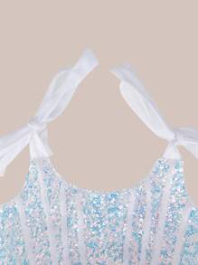 1件青少女無袖肩帶閃亮中長派對裙 - 白色 - 查看 9