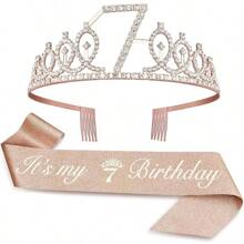 2pcs/Set 3th 4th 5th 6th 7th 8th 9th Years Old Headband Hair Comb Rhinestone Crystal Crown Tiara Birthday Anniversary Decoration Happy Birthday Satin Sash Party Supplies It's My 5th Birthday Sash Rhinestone Crown Happy Birthday For Girls, Christmas