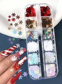 12 格美甲 Y2K 美学装饰白色雪花亮片指甲闪光亮片配件冬季美甲 - 彩色 - 查看 1