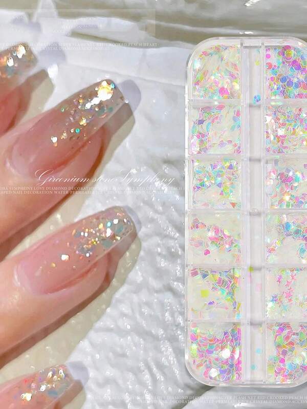 1pc Mermaid Fantasy Sparkling Pink Sequins 12 Grid Long Box Jewelry DIY Jewelry Sequins Set/[12-Compartment Heart Nail Art Set] 12-Compartment Red Heart Nail Art Decor Set, RIKONKA, Fragrance-Free, Nail Accessories, Rhinestones & Glitter For Valentine'S Day Manicure