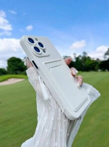 1pc Leather Texture Card Holder + Liquid Silicone Phone Lanyard + Shockproof Card Insert Phone Case Compatible With IPhone & Samsung